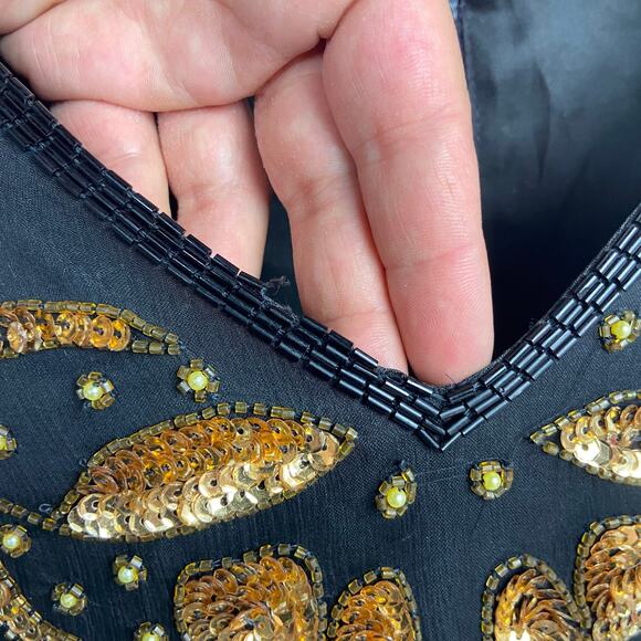 Vintage Beaded Cocktail Dress Size 2X Black Gold‎ Sequins B2 & US by Marx & John - Picture 13 of 15